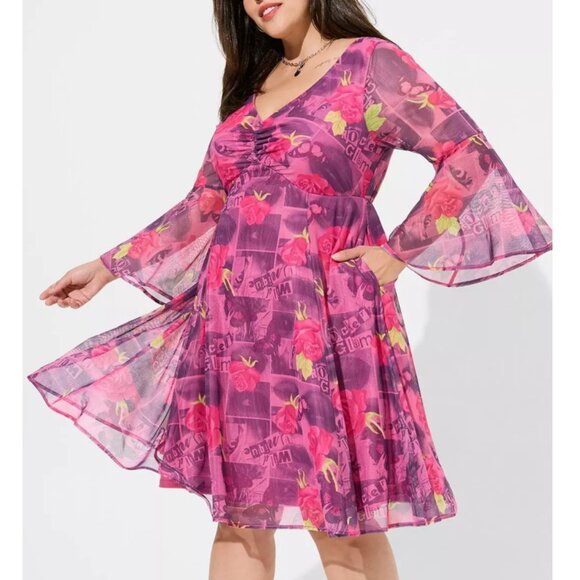 NWT Torrid 2 Betsey Johnson Pink Multi Mini Bell Sleeve Dress 2X 18 20 - Picture 2 of 12
